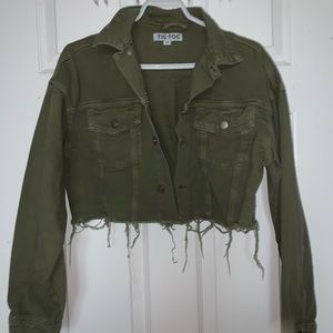 Army green cropped denim jacket
